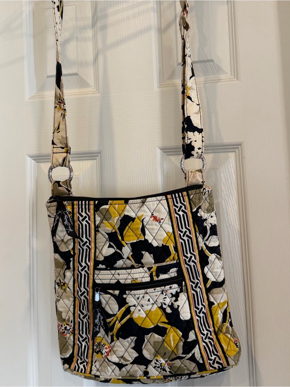 Vera Bradley Quilted Floral Crossbody Purse Black Yellow Cream